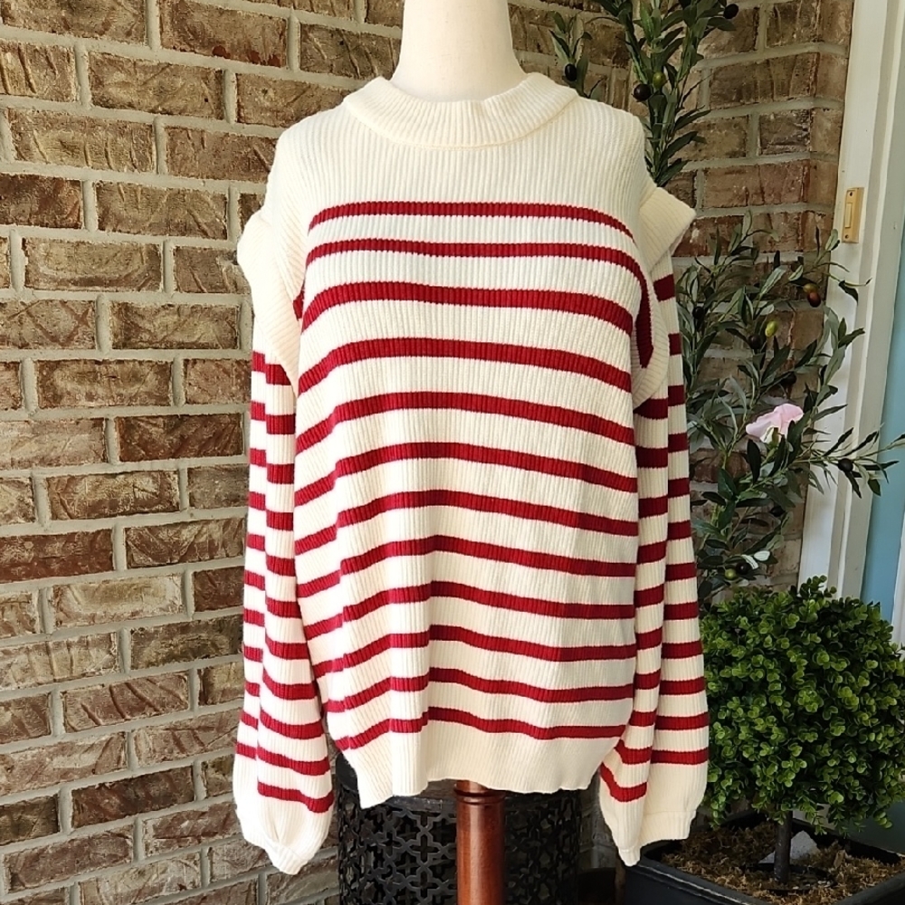 Striped Red and Cream Sweater, Size XL
